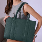 ALL ABOUT HER Textured PU Structured Tote Bag with Cut Work