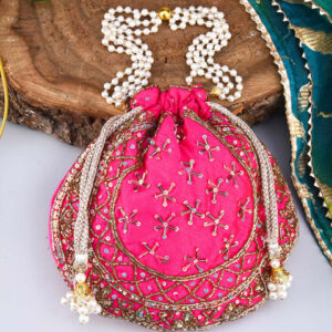 Anouk Pink Embroidered Embellished Potli Clutch