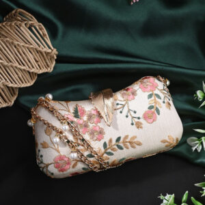 Anouk White Embroidered Box Clutch