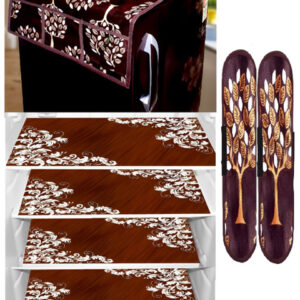 Aura 7-Pcs Printed Fridge Top Cover With Handle Covers & Mats