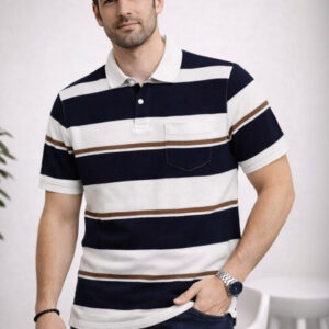 Austin wood Men Striped Polo Collar Pockets T-shirt