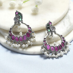 Biba Artificial Stones Studded And Beads Circular Drop Earrings