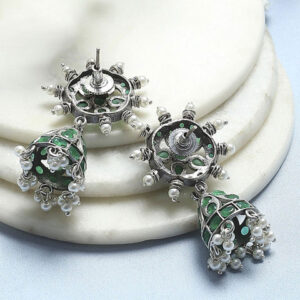 Biba Artificial Stones Studded & Beaded Dome Shaped Jhumkas