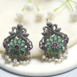 Biba Artificial Stones Studded & Beaded Floral Shaped Studs