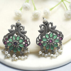 Biba Artificial Stones Studded & Beaded Floral Shaped Studs