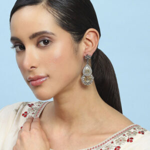 Biba Artificial Stones Studded Teardrop Shaped Oxidised Drop Earrings