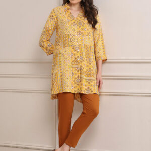 Biba Bandhani Printed Shirt Collar A-Line Kurta