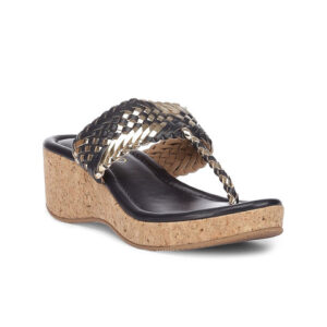 Biba Black & Gold-Toned Wedge Sandals