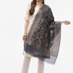 Biba Blue & Beige Woven Design Dupatta