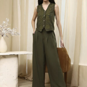 Biba Embroidered V Neck Waistcoat With Trousers Co-Ords