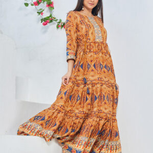 Biba Ethnic Motifs Printed Fit & Flare Tiered Cotton Ethnic Dress