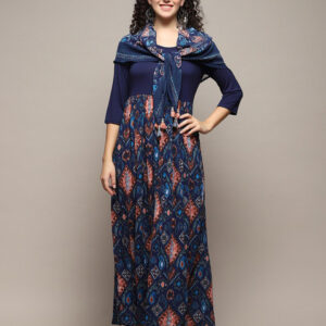 Biba Ethnic Motifs Printed Gathered Maxi Ethnic Dress With Scarf
