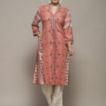 Biba Ethnic Motifs Printed Mandarin Collar Thread Work Straight Kurta