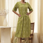 Biba Ethnic Motifs Printed Round Neck Straight Kurta With Trousers