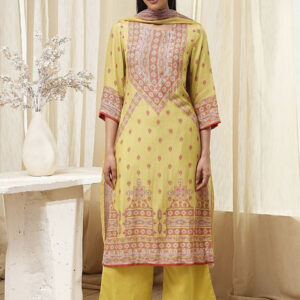 Biba Ethnic Motifs Printed Straight Kurta with Palazzos & Dupatta
