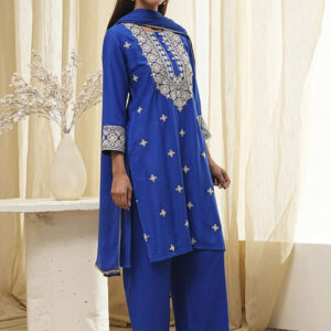 Biba Floral Embroidered Round Neck Sequinned Straight Kurta With Palazzos & Dupatta