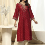 Biba Floral Embroidered Scoop Neck A-Line Kurta