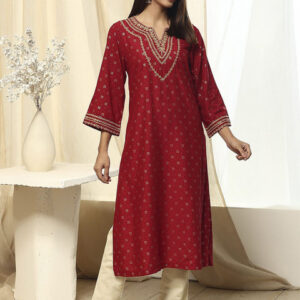 Biba Floral Embroidered Scoop Neck A-Line Kurta