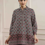 Biba Floral Printed Mandarin Collar Straight Kurti