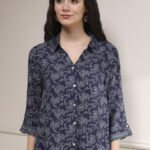 Biba Floral Printed Shirt Collar Roll Up Sleeves Tunics