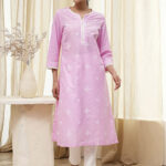 Biba Floral Printed Thread Work Cotton Straight Kurta