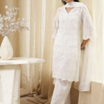 Biba Floral Schiffli V-Neck Pure Cotton Straight Republic Day Kurta With Palazzos & Dupatta