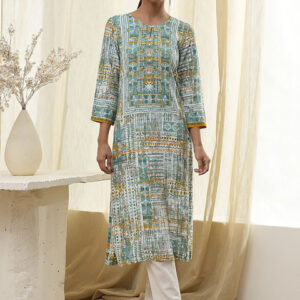 Biba Geometric Printed Keyhole Neck Straight Kurta