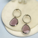 Biba Gold-Plated Artificial Stone Studded Contemporary Shaped Drop Earrings