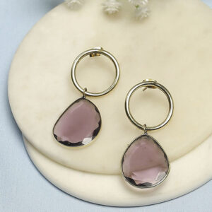 Biba Gold-Plated Artificial Stone Studded Contemporary Shaped Drop Earrings