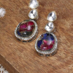 Biba Gold Plated Artificial Stones and Beads Studded Oxidised Drop Earrings