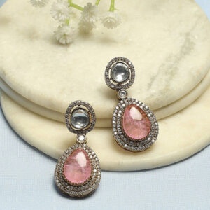 Biba Gold-Plated Artificial Stones Studded Teardrop Shaped Drop Earrings