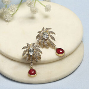 Biba Gold Plated Artificial Stones Studded Tree Shaped Drop Earrings