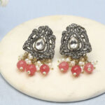 Biba Gold-Plated Stone Studded & Beaded Contemporary Studs
