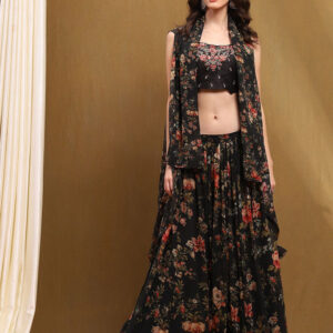 Biba Printed Sleeveless Ready to Wear Lehenga & Blouse With Dupatta