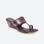 Biba Purple & Black Printed Work Wedge Sandals