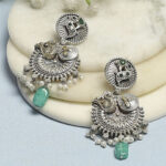 Biba Silver-Plated Artificial Stones And Beads Beaded Contemporary Shaped Drop Earrings