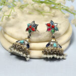 Biba Silver Plated Artificial Stones and Beads Studded Dome Shaped Jhumkas Earrings
