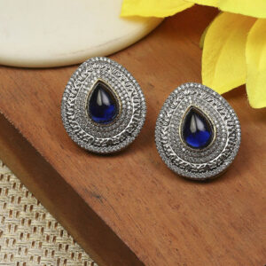 Biba Silver Plated Artificial Stones & Beads Teardrop Shaped Studs