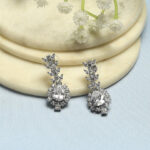 Biba Silver Plated Artificial Stones Studded Leaf Shaped Drop Earrings