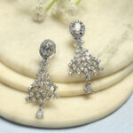 Biba Silver-Plated Artificial Stones Studded Oval Shaped Drop Earrings