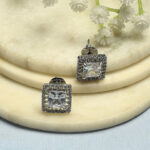 Biba Silver Plated Artificial Stones Studded Square Shaped Studs