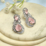 Biba Silver-Plated Artificial Stones Studded Teardrop Shaped Drop Earrings