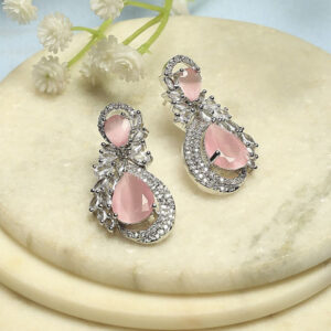 Biba Silver-Plated Artificial Stones Studded Teardrop Shaped Drop Earrings