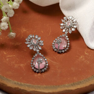Biba Silver-Plated Contemporary Artificial Stones Studded Drop Earrings