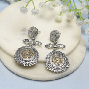 Biba Silver-Plated Contemporary Stone Studded Drop Earrings