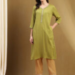 Biba V-Neck Regular Straight Kurta
