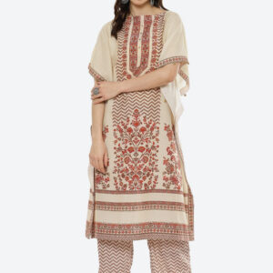 Biba Women Beige Ethnic Motifs Printed Kaftan Kurta Set