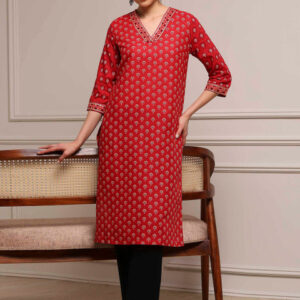 Biba Women Geometric V-Neck A-Line Kurta
