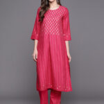 Biba Women Magenta Printed Kurta with Trousers