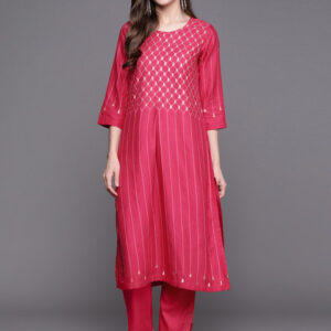 Biba Women Magenta Printed Kurta with Trousers